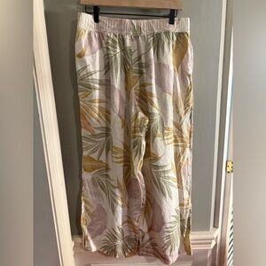 Tahari Linen Wide Leg Pants with Leaf Print